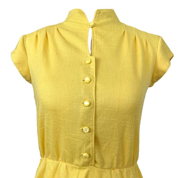 Yellow Vintage 1970s ILGWU Union Made Button Front Mandarin Collar Shirtdress - Picture 3 of 14